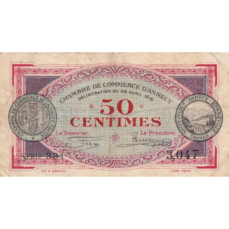 Annecy - Pirot 10-7 - 50 centimes - Série 331 - 26/04/11916 - Etat : B+