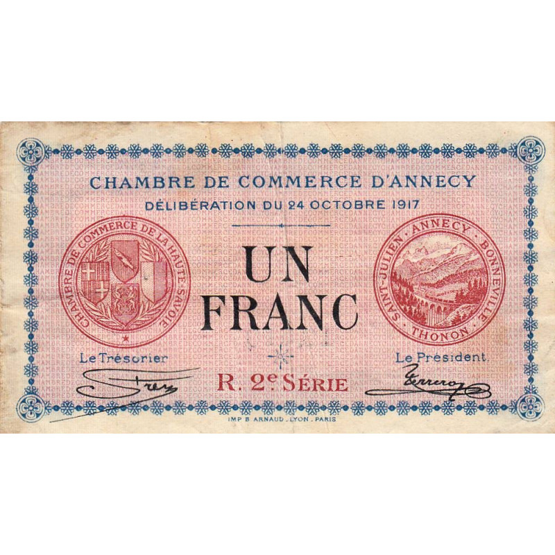 Annecy - Pirot 10-12 - 1 franc - R. 2e Série 228 - 24/10/1917 - Etat : TB