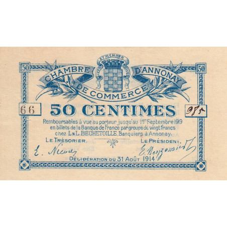 Annonay - Pirot 11-7 - 50 centimes - Série 66 - 31/08/1914 - Etat : SUP+