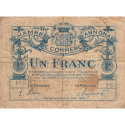 Annonay - Pirot 11-8 - 1 franc - Série 106 - 31/08/1914 - Etat : B