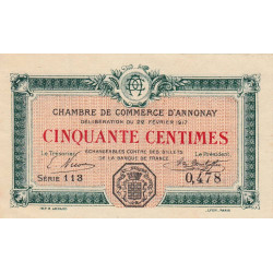 Annonay - Pirot 11-9 - 50 centimes - Série 113 - 22/02/1917 - Etat : SPL