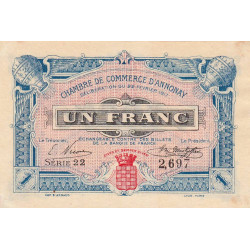 Annonay - Pirot 11-12 - 1 franc - Série 22 - 22/02/1917 - Etat : SUP