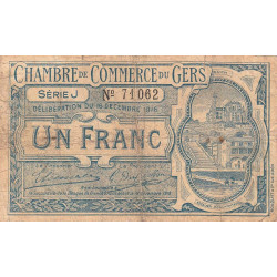 Auch (Gers) - Pirot 15-10 - 1 franc - Série J - 16/12/1916 - Etat : B