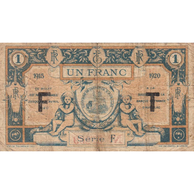 Aurillac (Cantal) - Pirot 16-8 - 1 franc - Série F - 1915 - Etat : B
