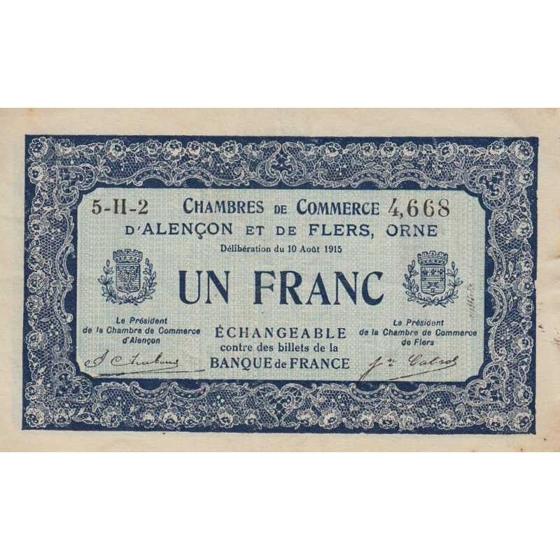 Alençon & Flers (Orne) - Pirot 6-48 - 1 franc - Série 5H2 - 10/08/1915 - Etat : TTB
