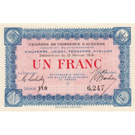 Auxerre - Pirot 17-8 - 1 franc - Série 118 - 15/02/1916 - Etat : NEUF