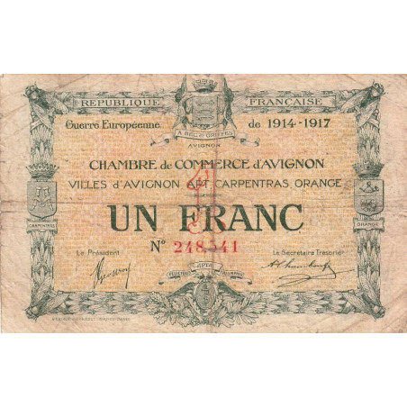 Avignon - Pirot 18-17 - 1 franc - 11/08/1915 - Etat : B