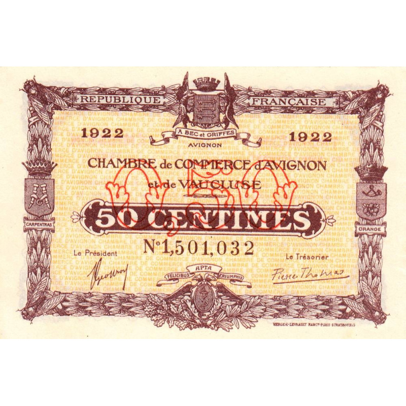 Avignon - Pirot 18-26 - 50 centimes - 26/10/1921 - Etat : NEUF