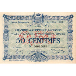 Avignon - Pirot 18-1 variété - 50 centimes - 11/08/1915 - Petit numéro - Etat : SPL