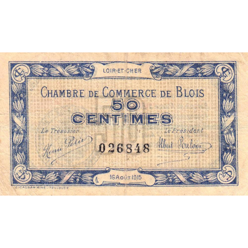 Blois (Loir-et-Cher) - Pirot 28-1 - 50 centimes - 16/08/1915 - Etat : TB