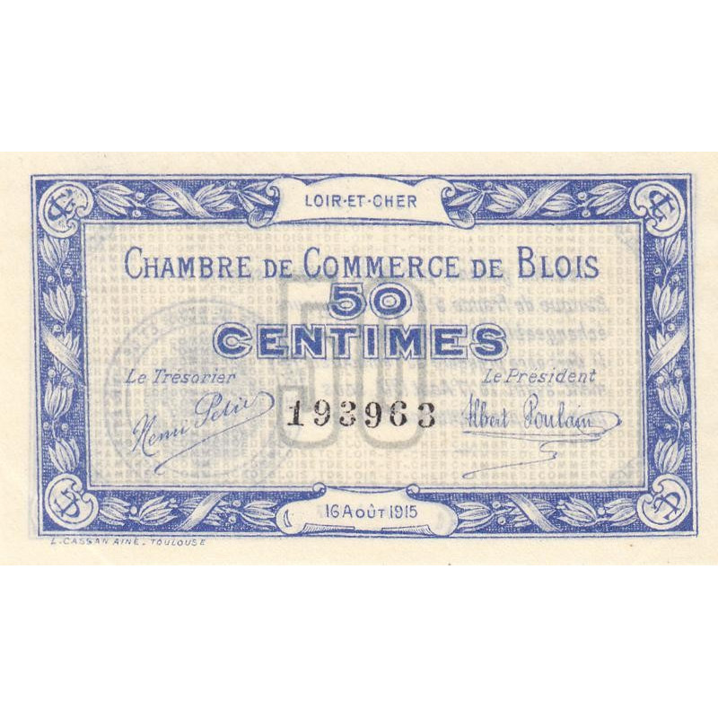 Blois (Loir-et-Cher) - Pirot 28-1 - 50 centimes - 16/08/1915 - Etat : SPL