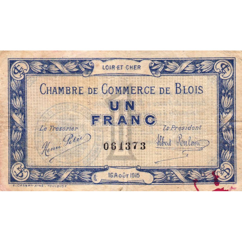 Blois (Loir-et-Cher) - Pirot 28-3 - 1 franc - 16/08/1915 - Etat : TB
