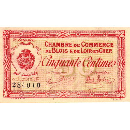 Blois (Loir-et-Cher) - Pirot 28-5 - 50 centimes - 03/10/1916 - Etat : TTB