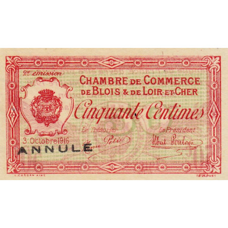 Blois (Loir-et-Cher) - Pirot 28-6 - 50 centimes - 03/10/1916 - Annulé - Etat : SUP+