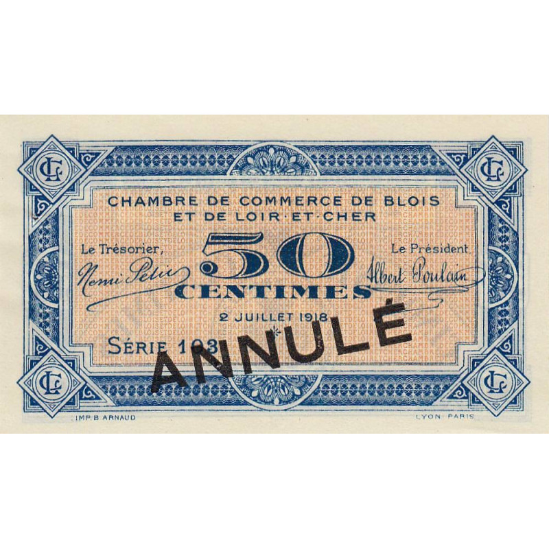 Blois (Loir-et-Cher) - Pirot 28-10 - 50 centimes - 02/07/1918 - Annulé - Etat : SUP+