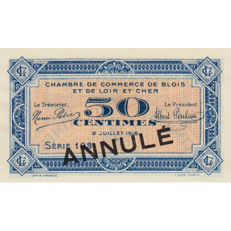 Blois (Loir-et-Cher) - Pirot 28-10 - 50 centimes - 02/07/1918 - Annulé - Etat : SUP+