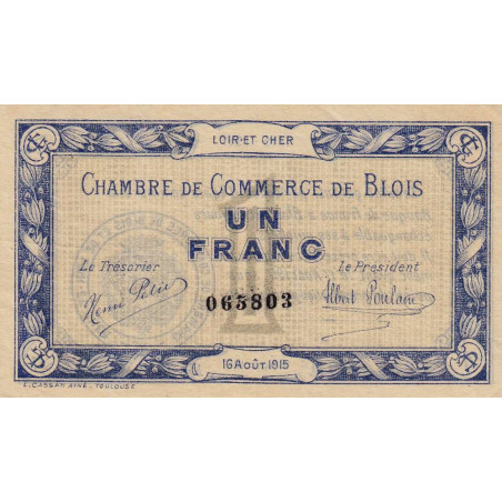 Blois (Loir-et-Cher) - Pirot 28-3 - 1 franc - 16/08/1915 - Etat : TTB