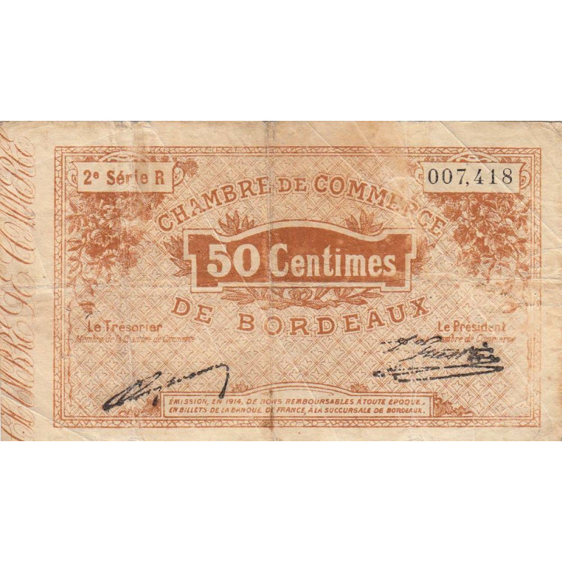 Bordeaux - Pirot 30-4 - 50 centimes - Série R - 1914 - Etat : B