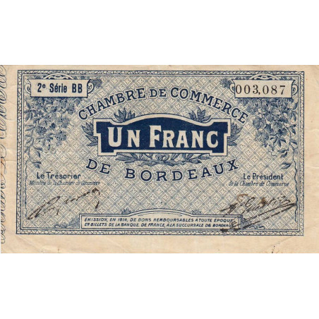 Bordeaux - Pirot 30-8 - 1 franc- Série BB - 1914 - Etat : TTB