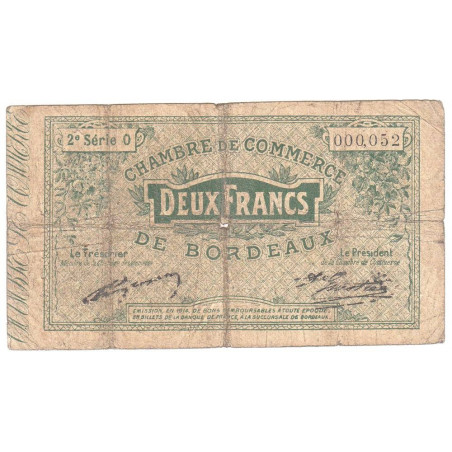 Bordeaux - Pirot 30-9 - 2 francs- Série O - 1914 - Etat : B-