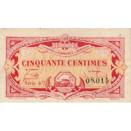 Bordeaux - Pirot 30-24 - 50 centimes - Série 47 - 1920 - Etat : TB+