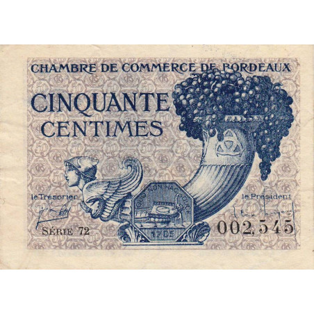 Bordeaux - Pirot 30-28 - 50 centimes - Série 72 - 1921 - Etat : TB+