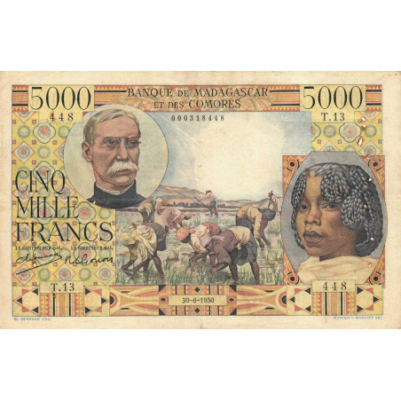 Madagascar - Pick 49a - 5'000 francs - 30/06/1950 - Etat : TB+