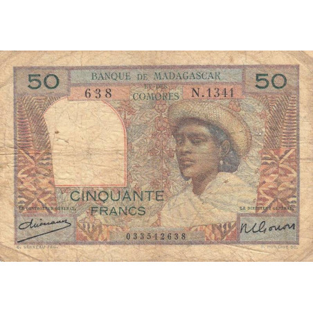 Madagascar - Pick 45a - 50 francs - 1950 - Etat : B