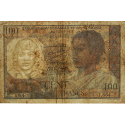 Madagascar - Pick 46a - 100 francs - Série J.864 - 1950 - Etat : B