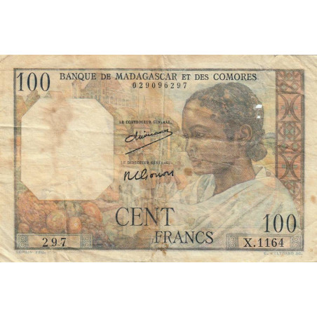 Madagascar - Pick 46a - 100 francs - Série X.1164 - 1950 - Etat : B-