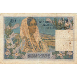 Madagascar - Pick 47a - 500 francs - 1950 - Etat : B