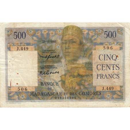 Madagascar - Pick 47b- 500 francs - 23/11/1955 - Etat : TB-