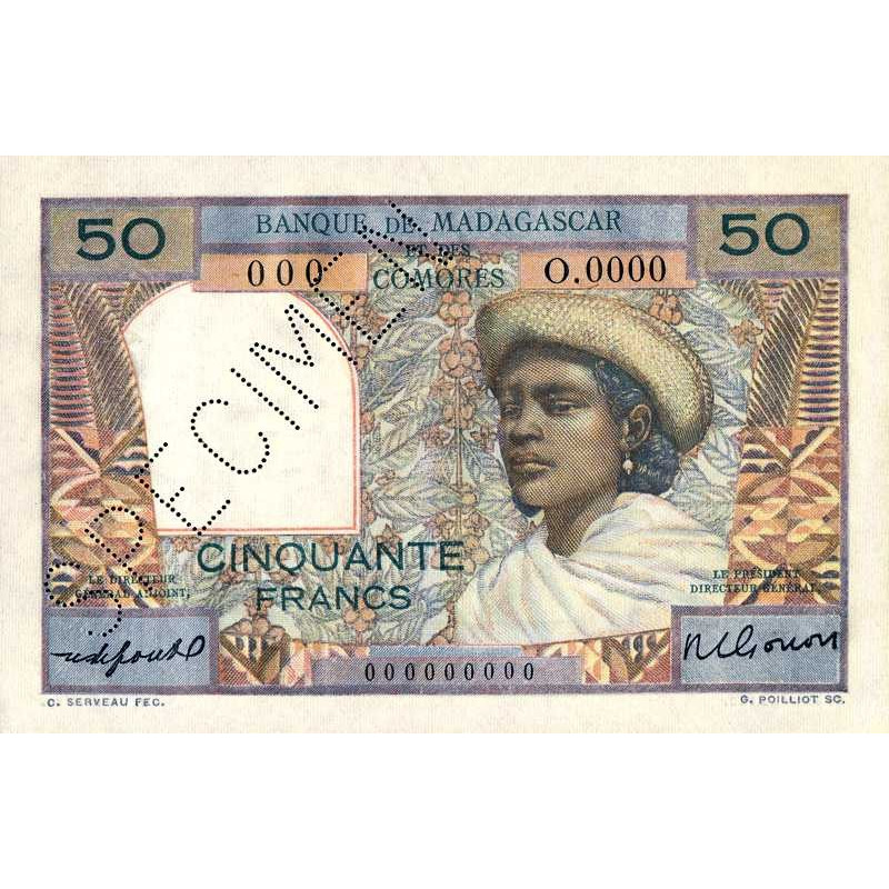 Madagascar - Pick 45bs - 50 francs - Série O.0000 - 1951 - Spécimen - Etat : SPL