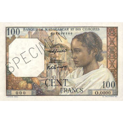 Madagascar - Pick 46bs - 100 francs - 1953 - Spécimen - Etat : SPL