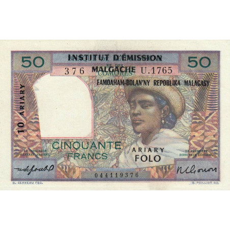 Madagascar - Pick 51b - 50 francs - 10 ariary - 1961 - Etat : SUP