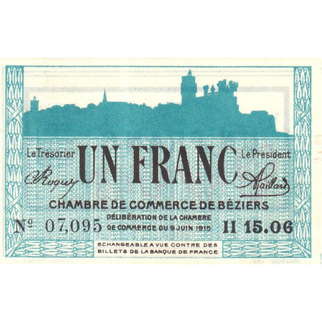 Béziers - Pirot 27-18 - 1 franc - Série II 15.06 - 09/06/1915 - Etat : SPL+