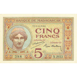 Madagascar - Pick 35b - 5 francs - Série N.2933 - 1937 - Etat : SPL