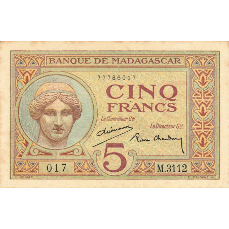 Madagascar - Pick 35b - 5 francs - Série M.3112 - 1937 - Etat : TTB+