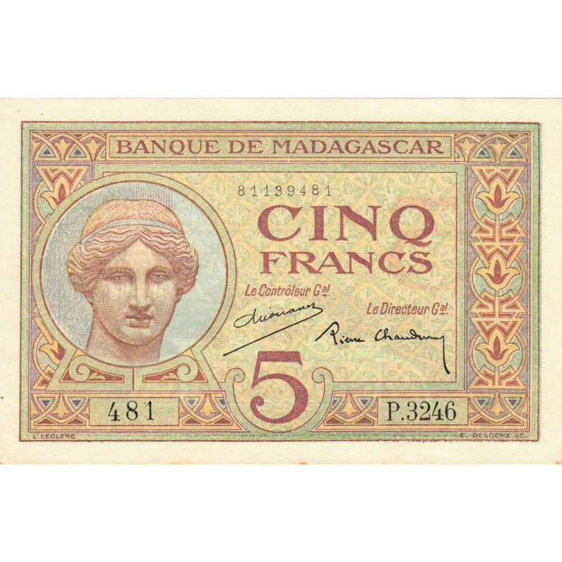 Madagascar - Pick 35b - 5 francs - Série P.3246 - 1937 - Etat : pr.NEUF