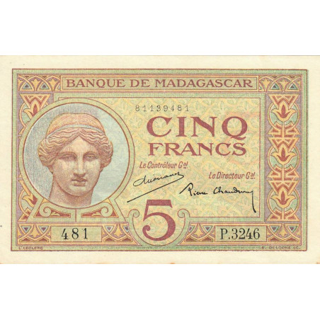 Madagascar - Pick 35b - 5 francs - Série P.3246 - 1937 - Etat : pr.NEUF