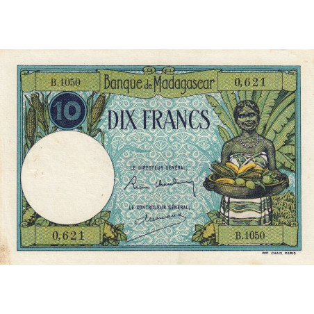 Madagascar - Pick 36b - 10 francs - Série B.1050 - 1937 - Etat : TTB+