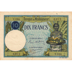Madagascar - Pick 36b - 10 francs - Série Y.1355 - 1937 - Etat : TB