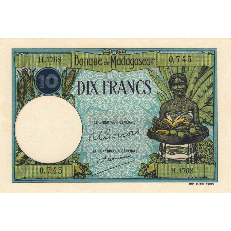 Madagascar - Pick 36c - 10 francs - Série H.1768 - 1948 - Etat : SPL+