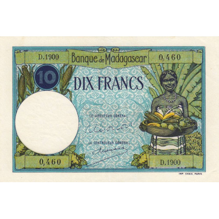 Madagascar - Pick 36c - 10 francs - Série D.1900 - 1948 - Etat : SUP+