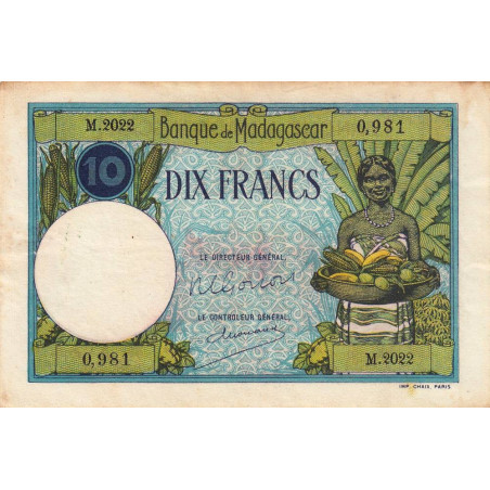 Madagascar - Pick 36c - 10 francs - Série M.2022 - 1948 - Etat : TB+