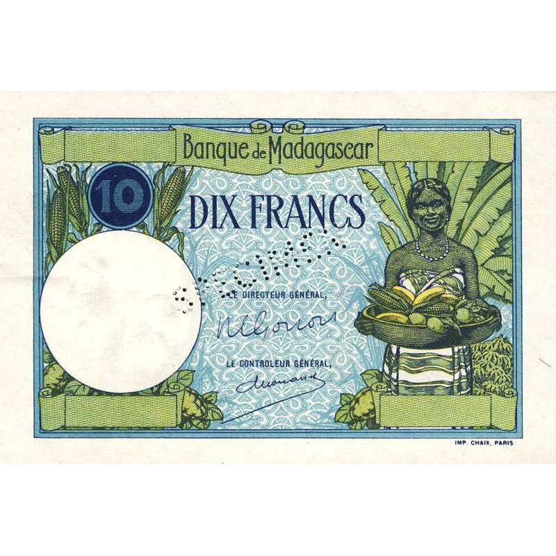 Madagascar - Pick 36cs - 10 francs - Sans série - 1948 - Spécimen - Etat : SPL