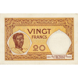 Madagascar - Pick 37b - 20 francs - Série Q.293 - 1937 - Etat : TTB+