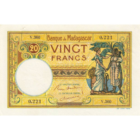 Madagascar - Pick 37b - 20 francs - Série V.360 - 1937 - Etat : SUP+