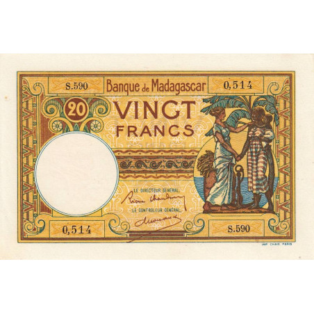 Madagascar - Pick 37b - 20 francs - Série S.590 - 1937 - Etat : SPL