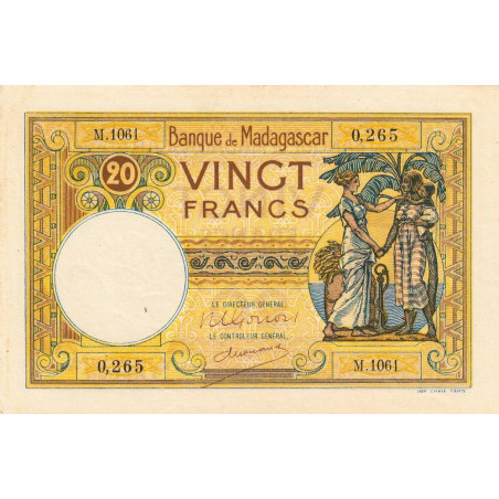Madagascar - Pick 37c - 20 francs - Série M.1061 - 1948 - Etat : SUP